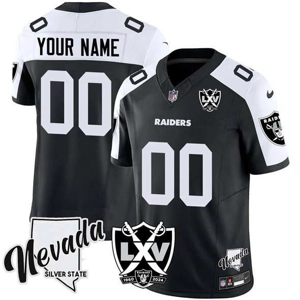 Men's Las Vegas Raiders Active Player Custom Black/White 2024 F.U.S.E With 65th Anniversary Patch Limited Stitched Football Jersey Men's Las Vegas Raiders Active Player Custom Black/White 2024 F.U.S.E With 65th Anniversary Patch Limited Stitched Football Jersey